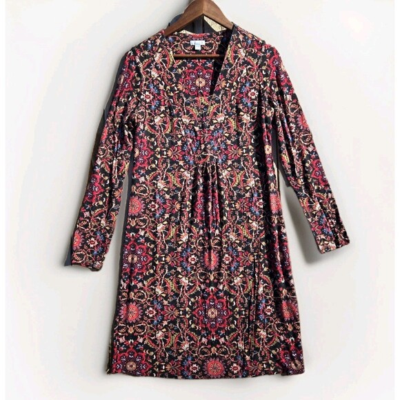 J. Jill Dresses & Skirts - J Jill Red Black Floral Dress Women Small Long Sleeve Knee Length Soft Knit